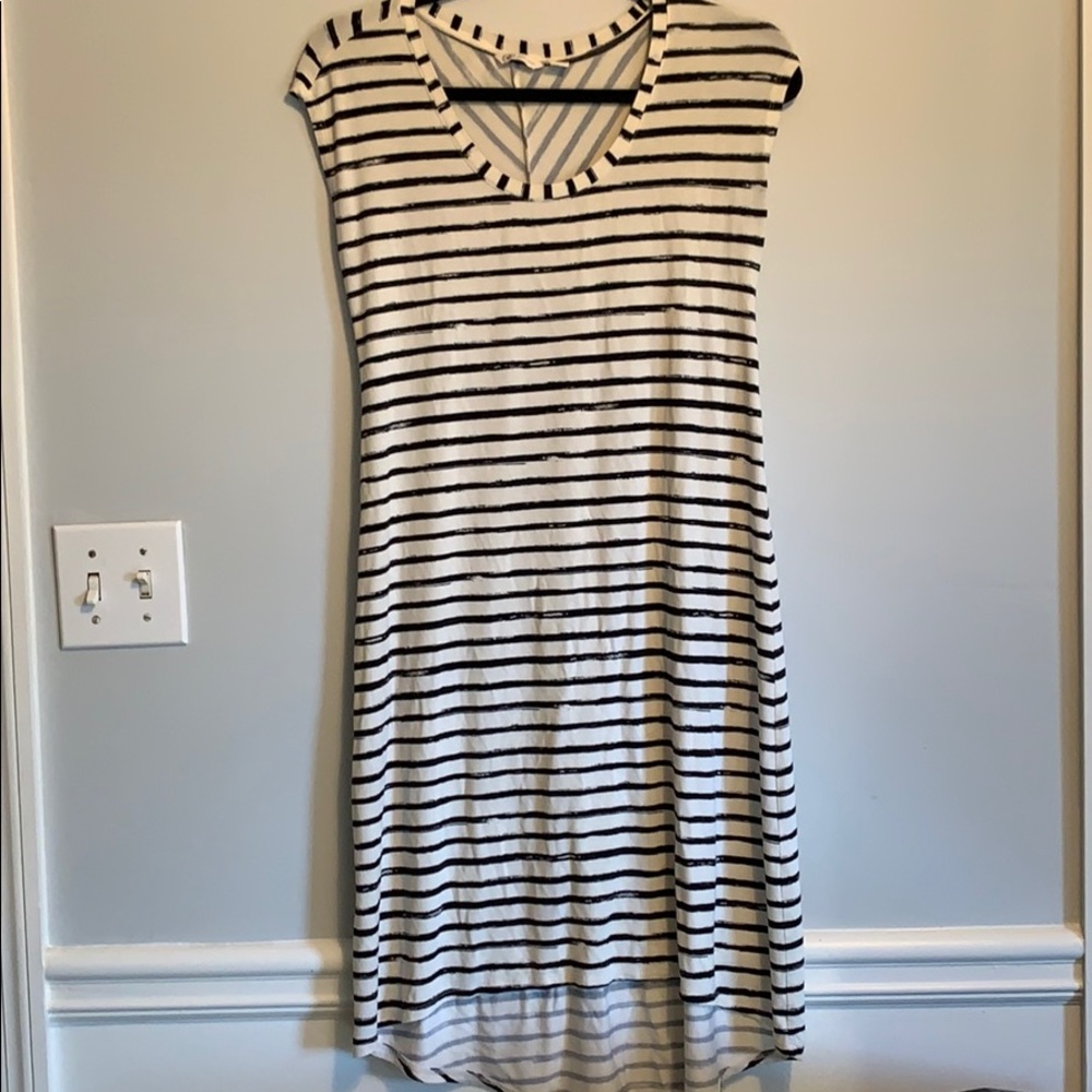 Black and white striped high low dress